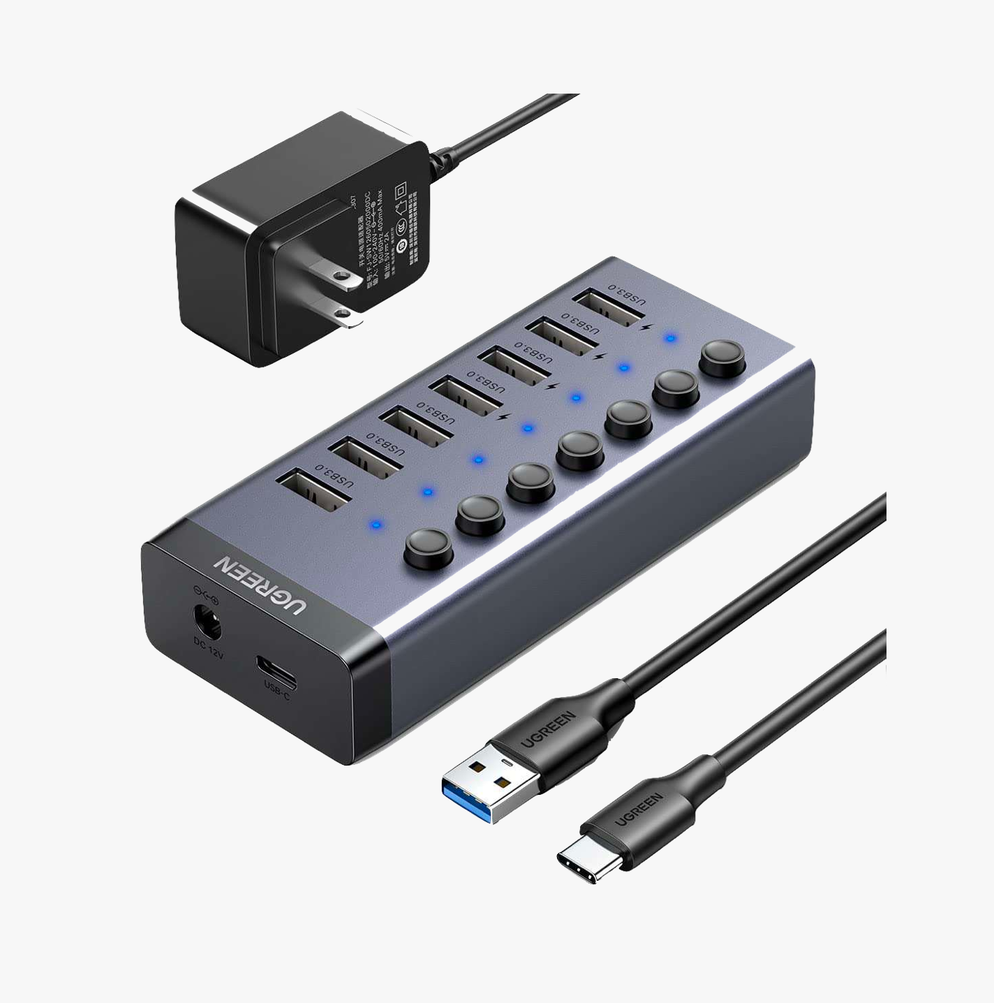 UGREEN 7-Port USB 3.0 Hub with USB-B to USB 3.0 Cable